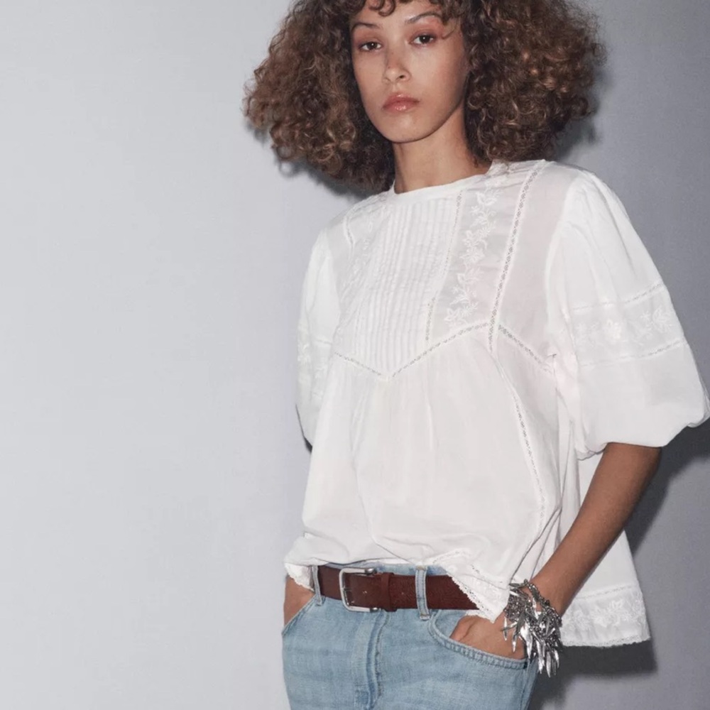 Zara NWT white embroidered romantic blouse 5107/253